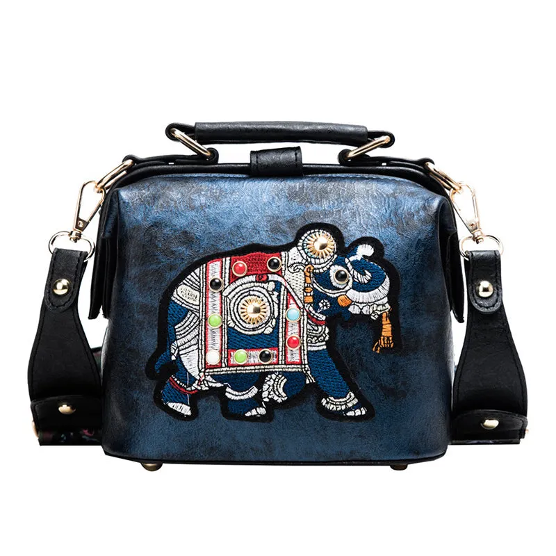 Embroidered Wide Strap Crossbody Bag