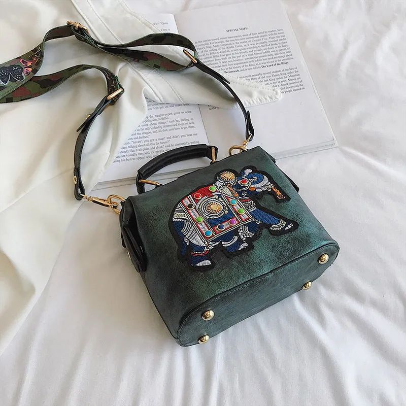 Embroidered Wide Strap Crossbody Bag