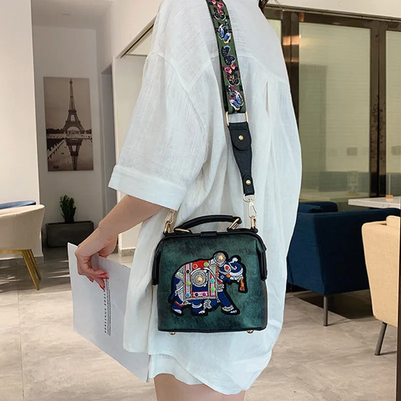 Embroidered Wide Strap Crossbody Bag