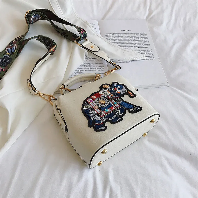 Embroidered Wide Strap Crossbody Bag