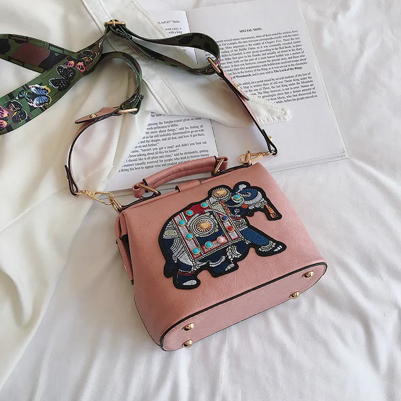 Embroidered Wide Strap Crossbody Bag