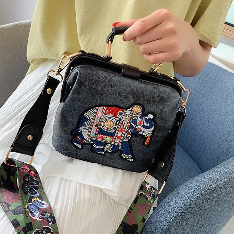 Embroidered Wide Strap Crossbody Bag