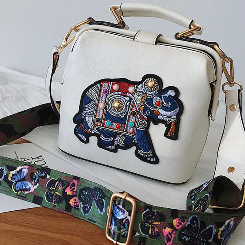 Embroidered Wide Strap Crossbody Bag