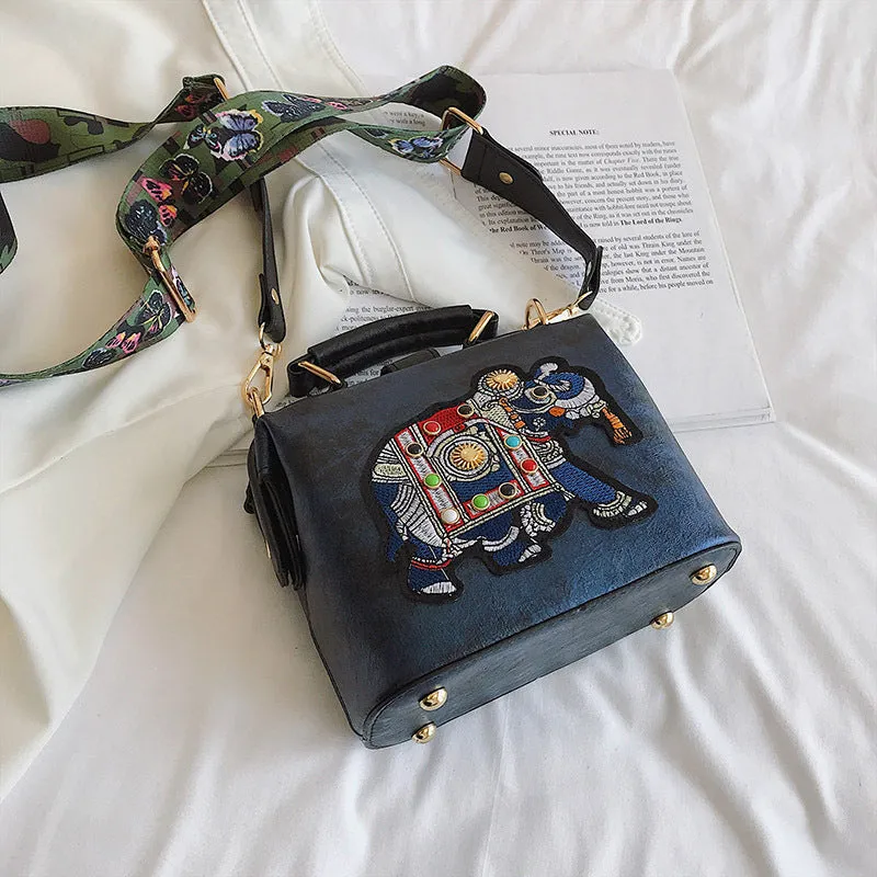 Embroidered Wide Strap Crossbody Bag