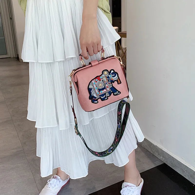 Embroidered Wide Strap Crossbody Bag