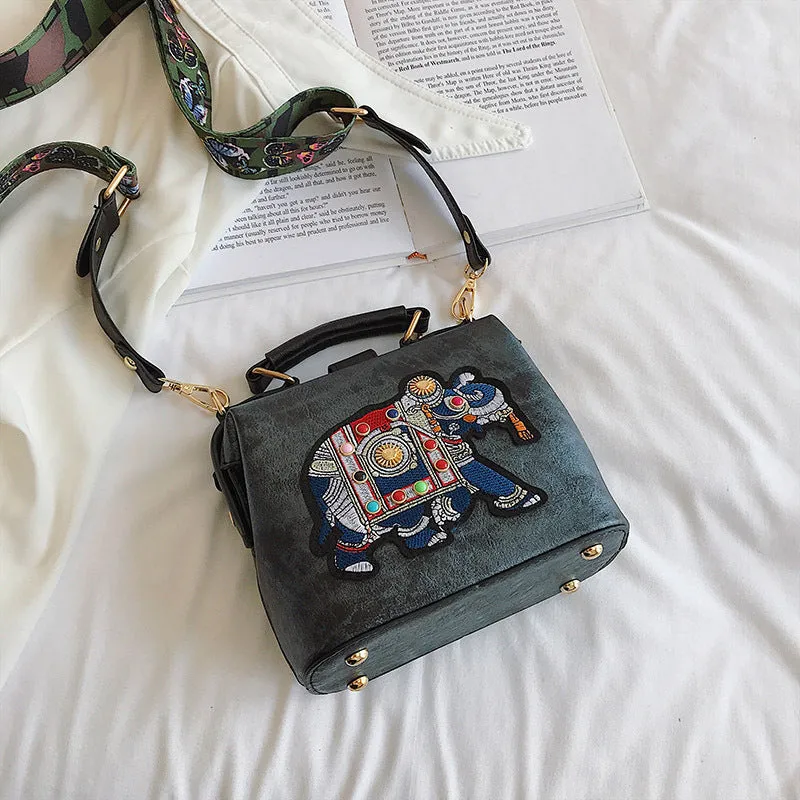 Embroidered Wide Strap Crossbody Bag