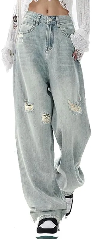 EMMIOL Denim Jeans for Women Wide Leg Jeans Low Waist Baggy Jeans for Women Loose Boyfriends Jeans Denim Pants Y2K 90S