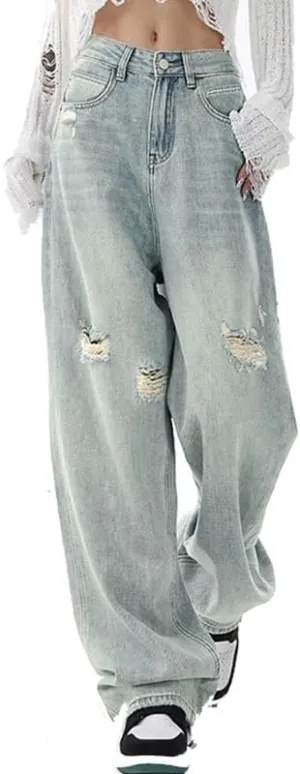 EMMIOL Denim Jeans for Women Wide Leg Jeans Low Waist Baggy Jeans for Women Loose Boyfriends Jeans Denim Pants Y2K 90S