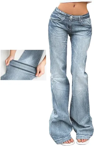 EMMIOL Women's Denim Flare Leg Jeans - Y2K 90s Low Rise Vintage Pants