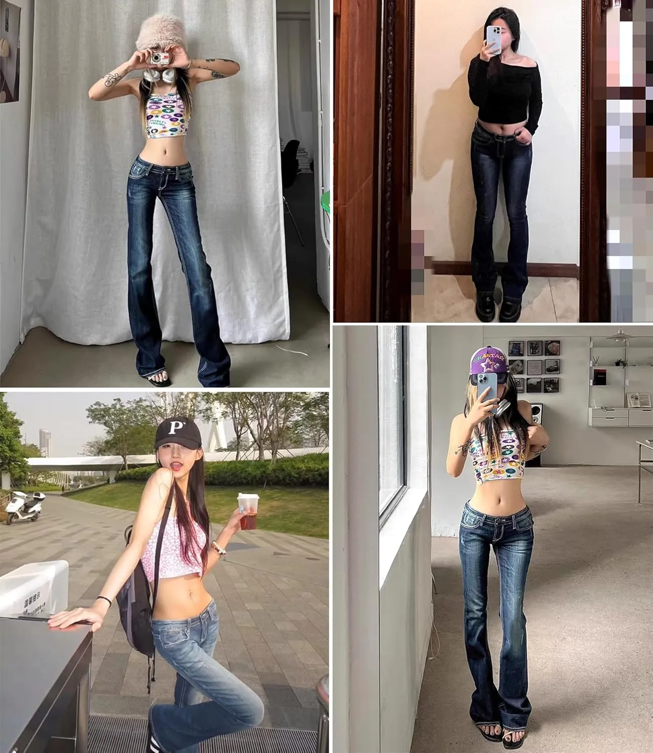 EMMIOL Women's Denim Flare Leg Jeans - Y2K 90s Low Rise Vintage Pants