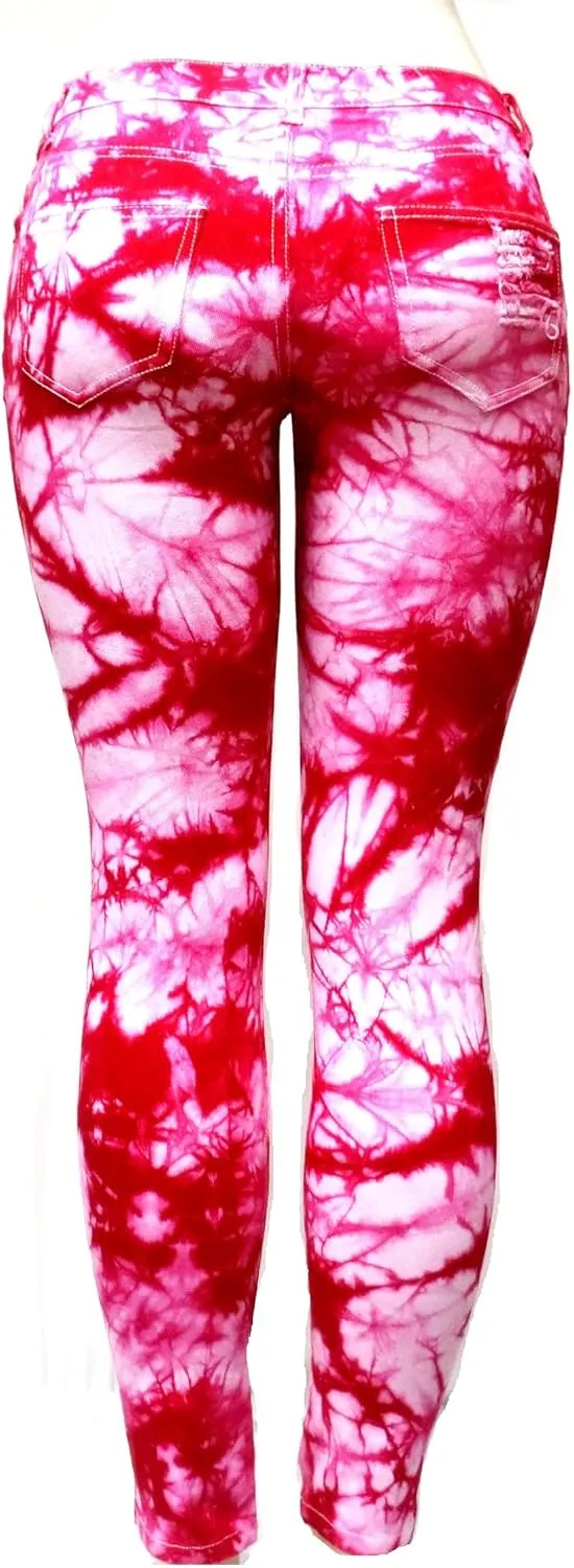 Emperial Tie Dye Premium Distressed MID-Rise Women's Juniors Skinny Leg Denim Jeans