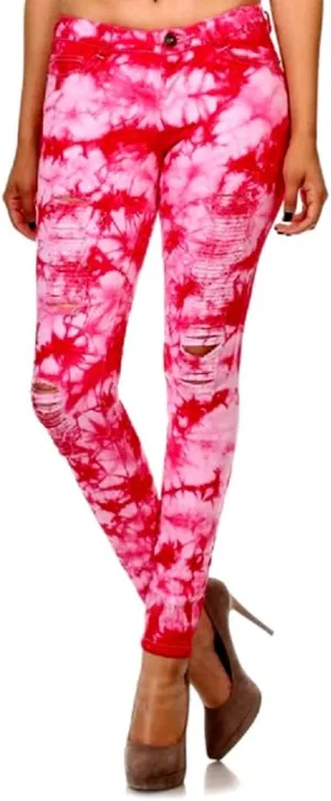 Emperial Tie Dye Premium Distressed MID-Rise Women's Juniors Skinny Leg Denim Jeans
