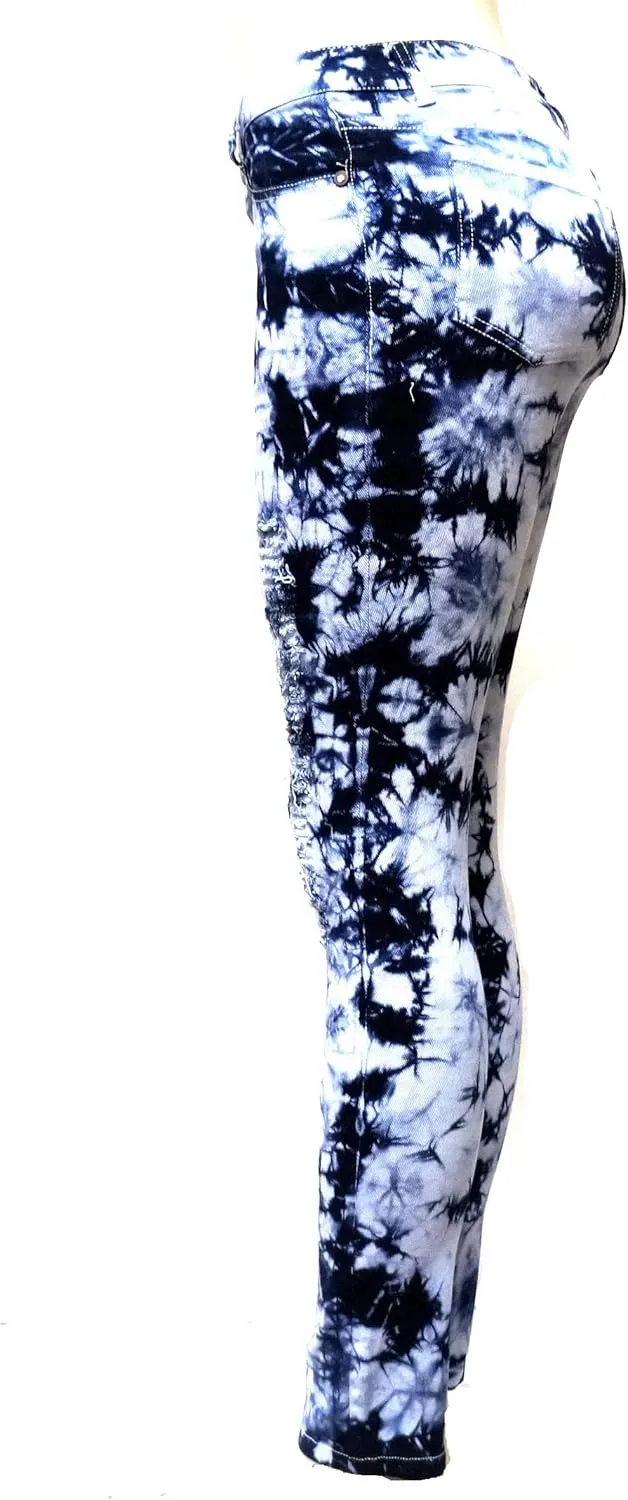 Emperial Tie Dye Premium Distressed MID-Rise Women's Juniors Skinny Leg Denim Jeans
