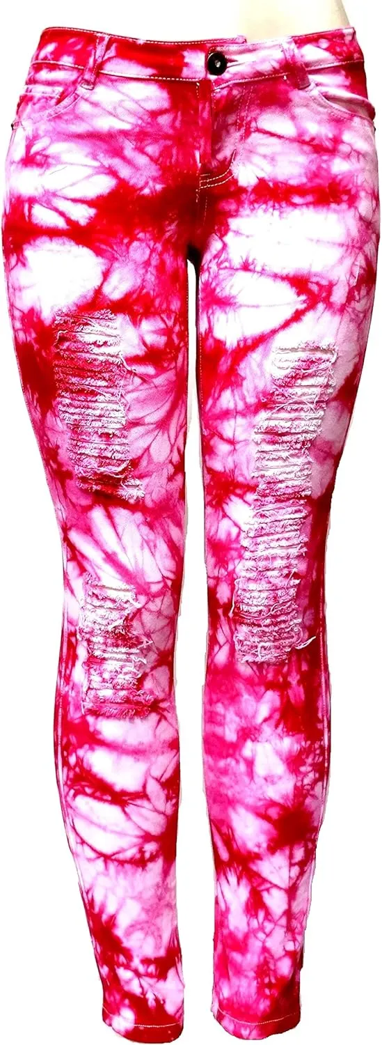 Emperial Tie Dye Premium Distressed MID-Rise Women's Juniors Skinny Leg Denim Jeans