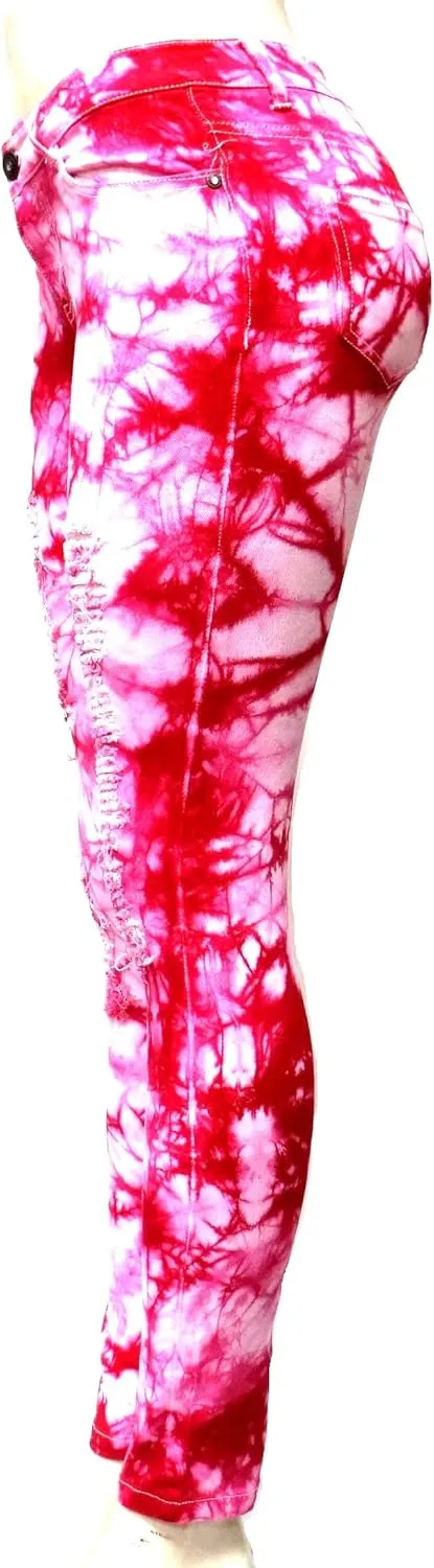 Emperial Tie Dye Premium Distressed MID-Rise Women's Juniors Skinny Leg Denim Jeans