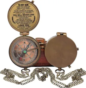 Engraved Brass Compass Gift to My Son/to Our Son/Nautical Gift for Son from Dad/Gift to Son from Mom A Perfect and Unique Gift with Leather Case (Dad to Son)
