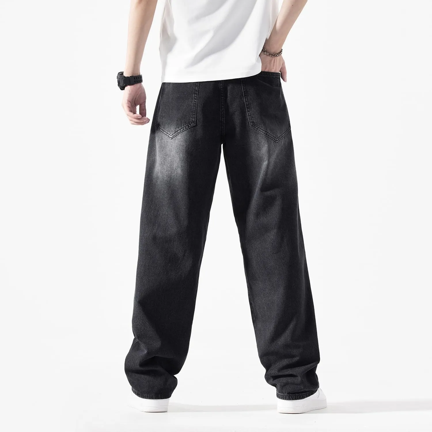 EnllerviiD Men's Baggy Denim Jeans Loose Fit Ripped Distressed Jean Hip Hop Vintage Skater Dance Pants Streetwear