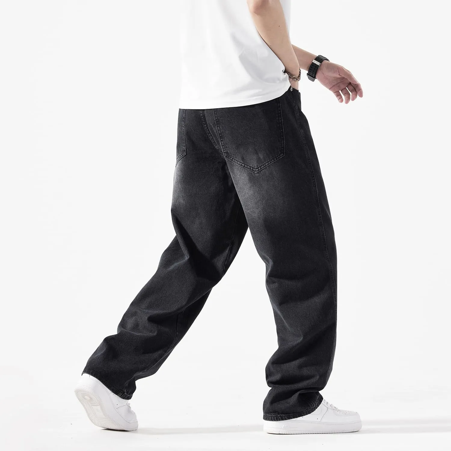 EnllerviiD Men's Baggy Denim Jeans Loose Fit Ripped Distressed Jean Hip Hop Vintage Skater Dance Pants Streetwear