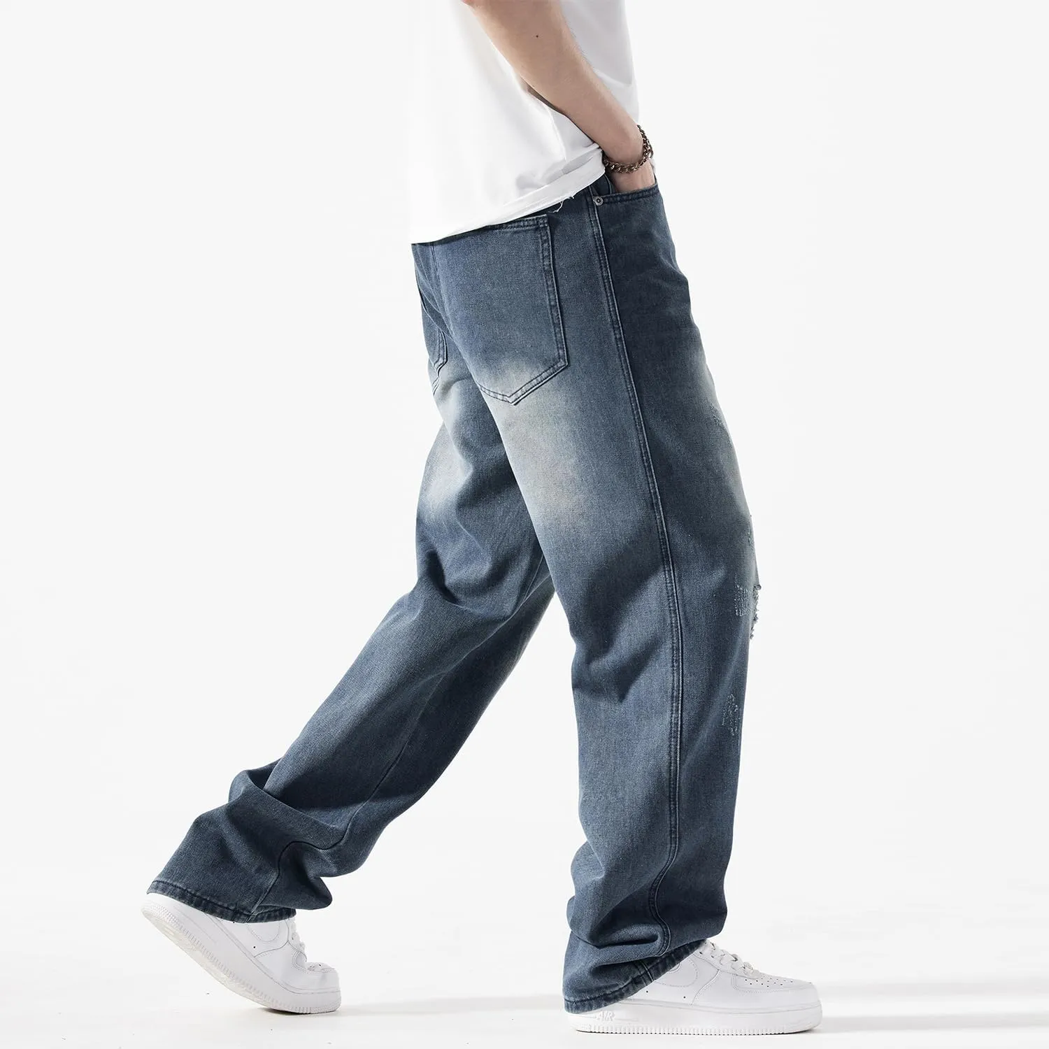 EnllerviiD Men's Baggy Denim Jeans Loose Fit Ripped Distressed Jean Hip Hop Vintage Skater Dance Pants Streetwear