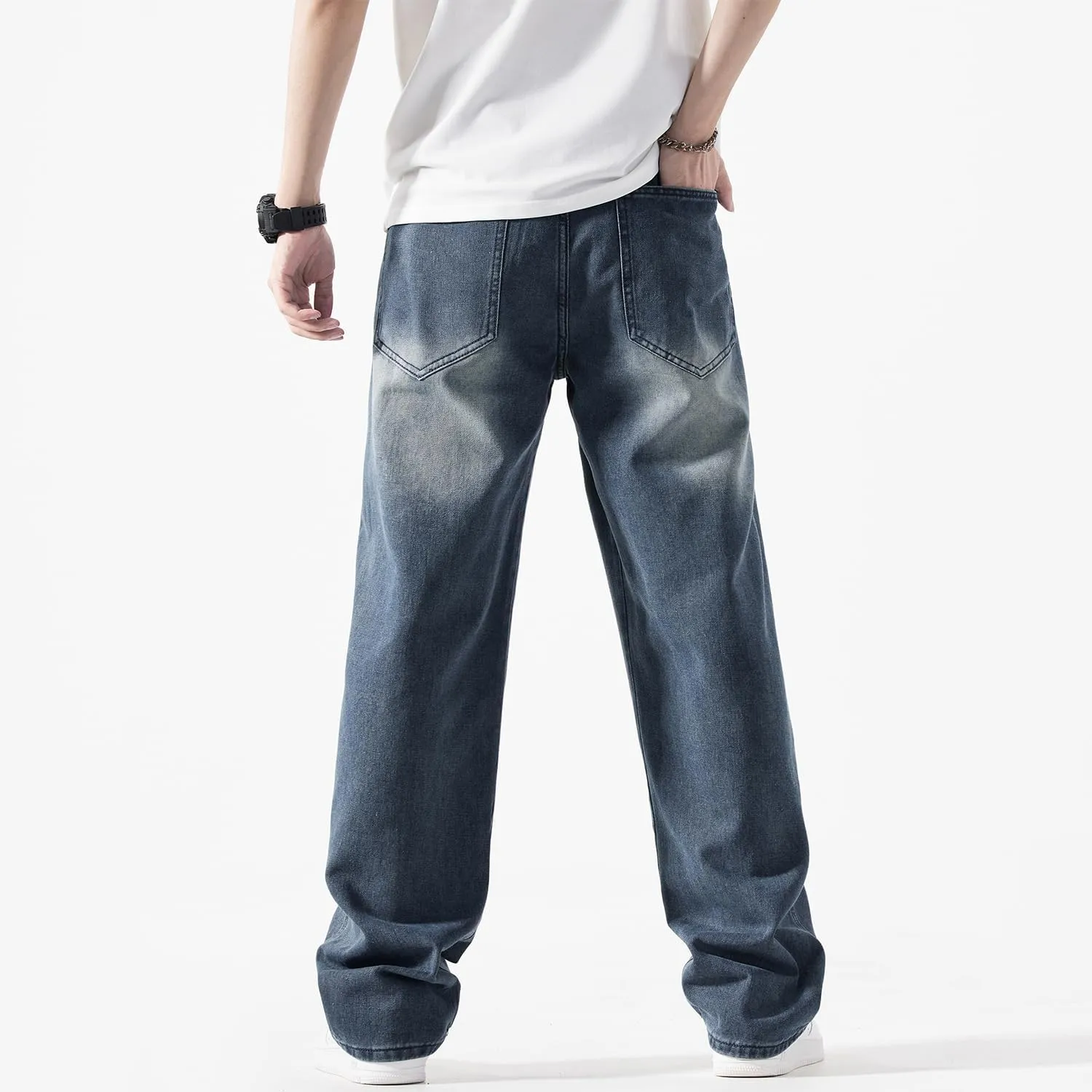 EnllerviiD Men's Baggy Denim Jeans Loose Fit Ripped Distressed Jean Hip Hop Vintage Skater Dance Pants Streetwear