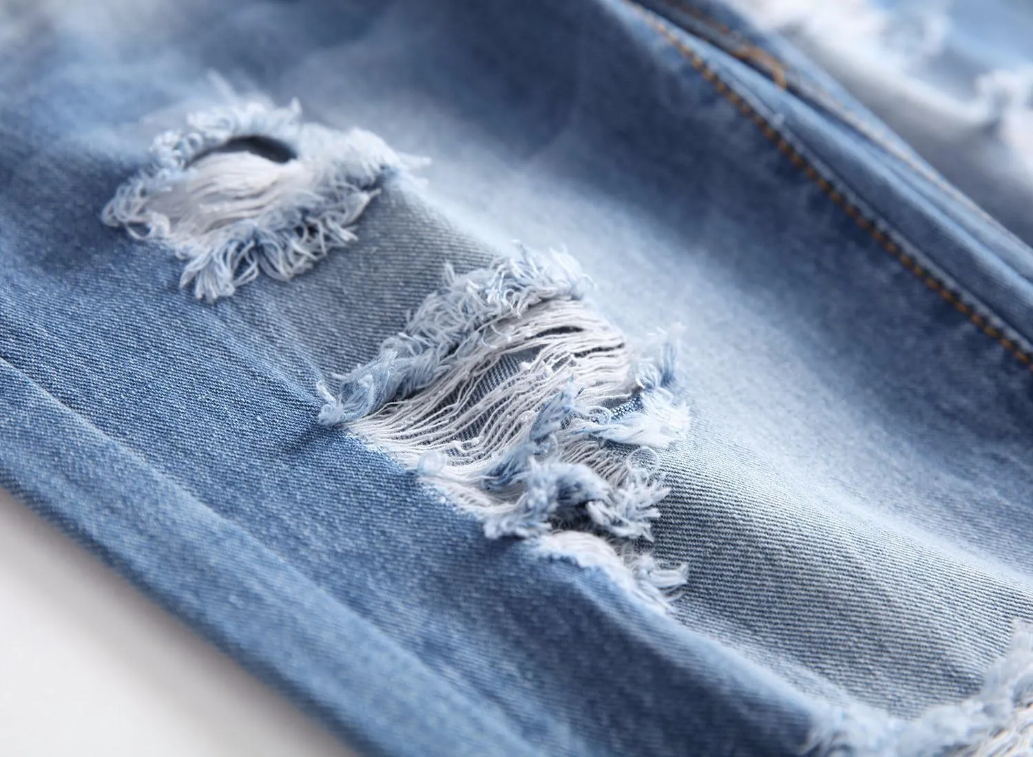 Enrica Men's Ripped Distressed Destroyed Straight Fit Washed Denim Jeans