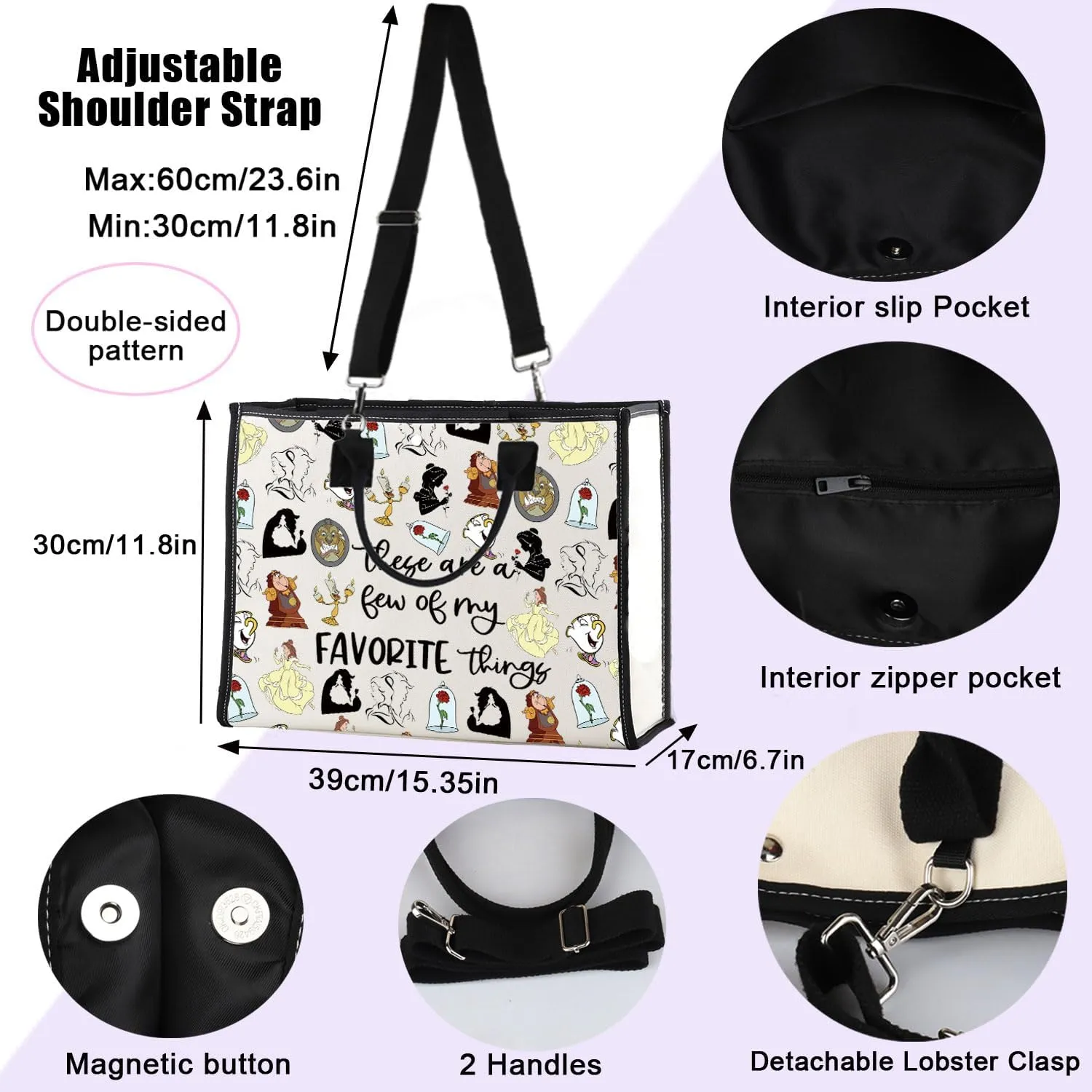 ENSIANTH Beauty Inspired Shoulder Bag Belle Princess Lover - Fairy Tales - A Tale as Old as Time-Family Trip -Beast Tote Bag