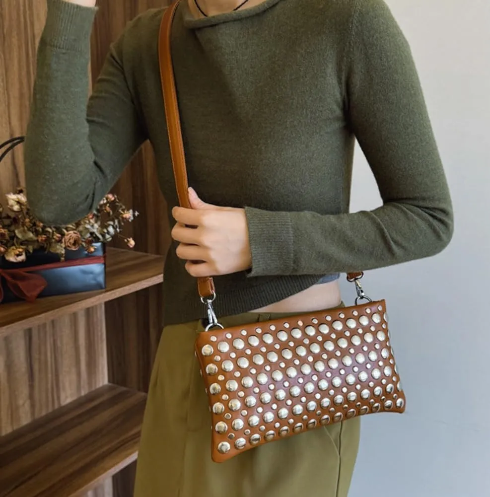Epsion 2025 Crossbody Bag for Women PU Shoulder Bag Y2K Studded Purse Vegan Leather Clutch Handbags