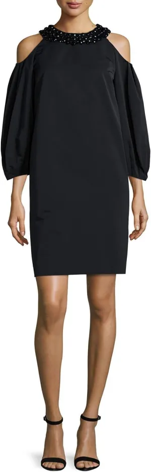 Escada Cold-Shoulder Embellished-Neck Dress in Black, Size 40 (US 10)