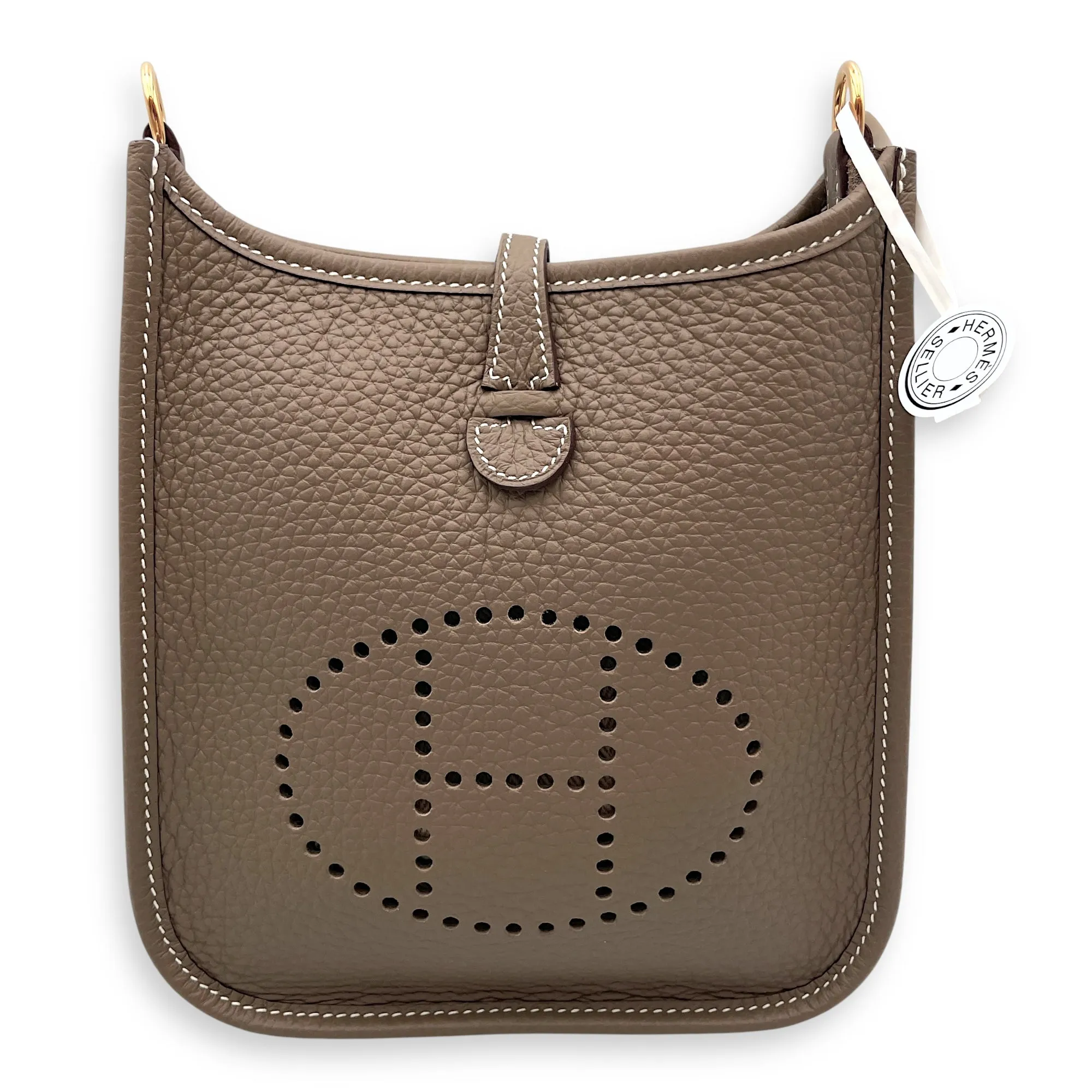Evelyne Mini Etoupe in Clemence, Gold hardware