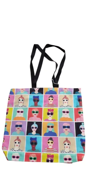 Faces on colourful squares tote bag
