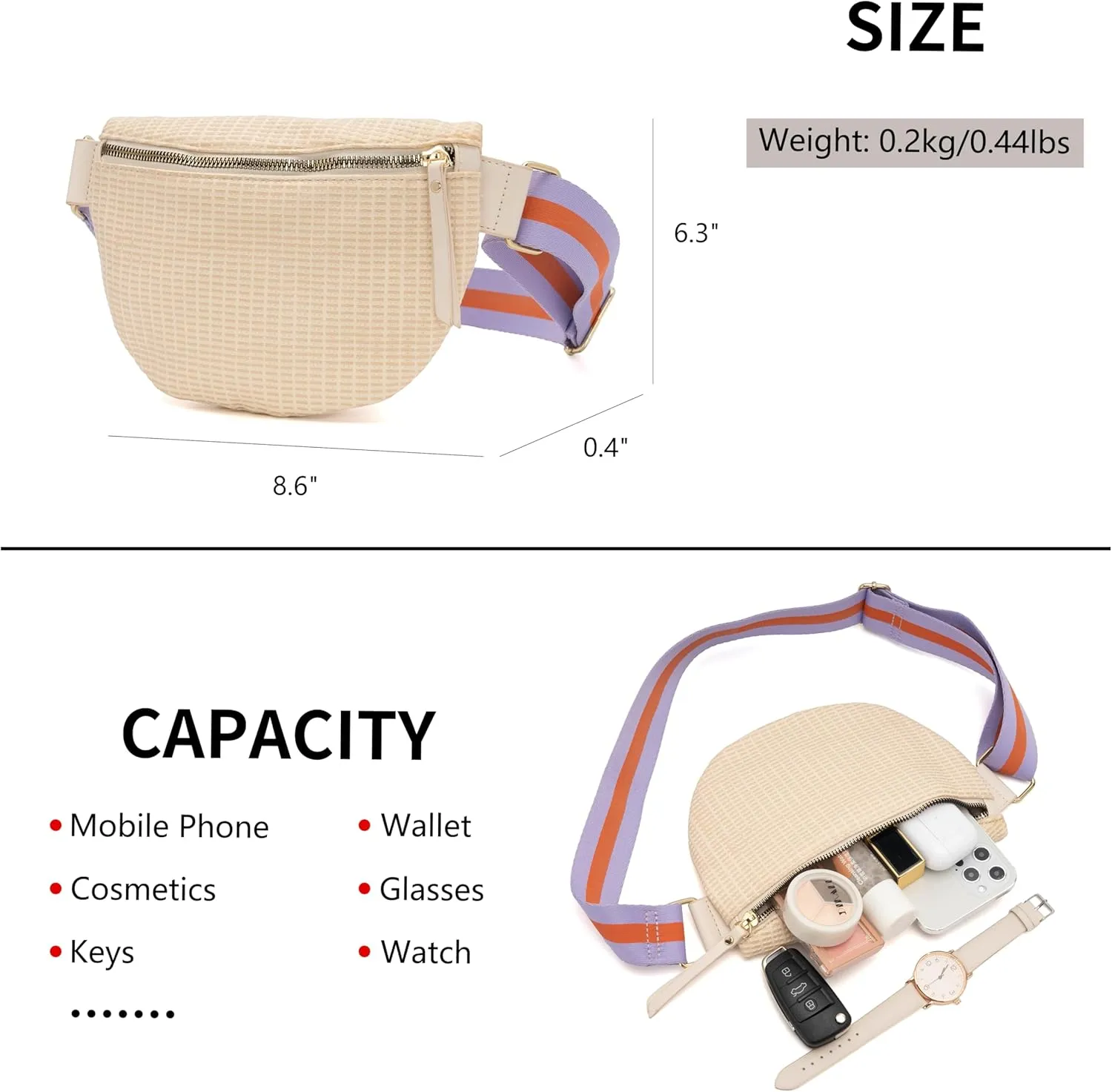 Fanny Packs for Women Embossed Lightweight Waist Pack Zipper Crossbody Belt Bag Sport Pack for Running Hiking Travel Workout