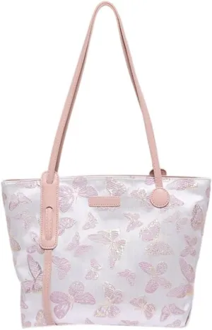 Fashionable Women's Canvas Shoulder Bag with Embroidered Butterfly Top Handle Bags Casual Handbag for Daily Use