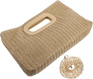 Fashionable Woven Shoulder Bag with Detachable Chain Strap Simulated Grass Handbag for Evening Events Parties and Travel Versatile Crossbody Purse