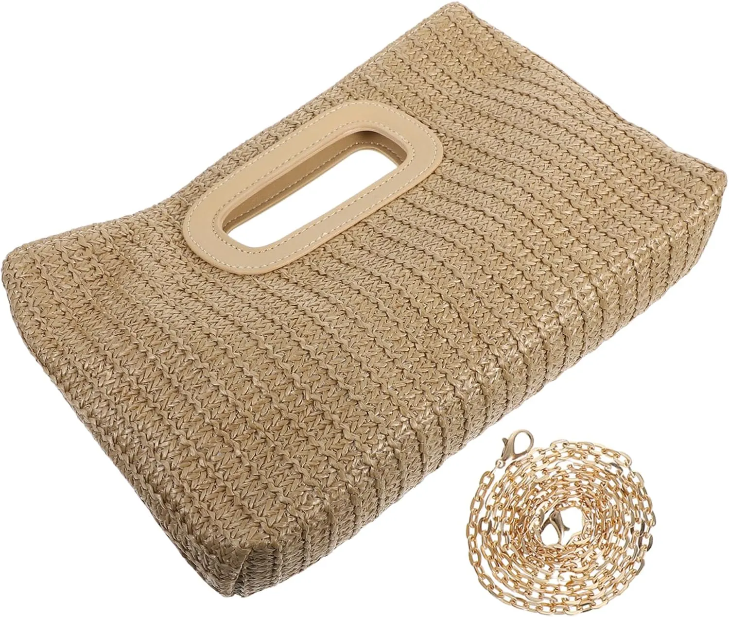 Fashionable Woven Shoulder Bag with Detachable Chain Strap Simulated Grass Handbag for Evening Events Parties and Travel Versatile Crossbody Purse