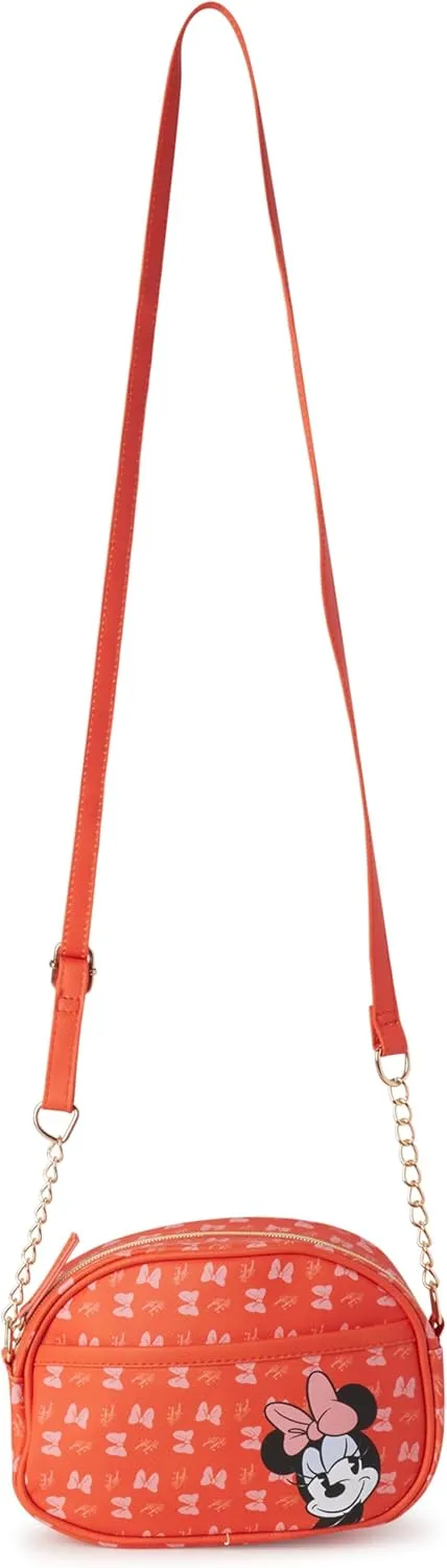 Fast Forward Girls Purse - Hello Kitty, Minnie Mouse, Stitch, Descendants, and Bluey - Cute Girls Bag with Adjustable Strap, Size One Size, Minnie Red Orange