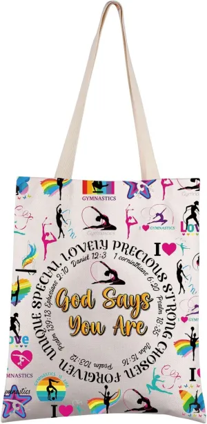 FEELMEM Gymnast Gift Christian God Says You Are Tote Bag for Gymnastics Bible Verse Gift Gymnastics Team Gift