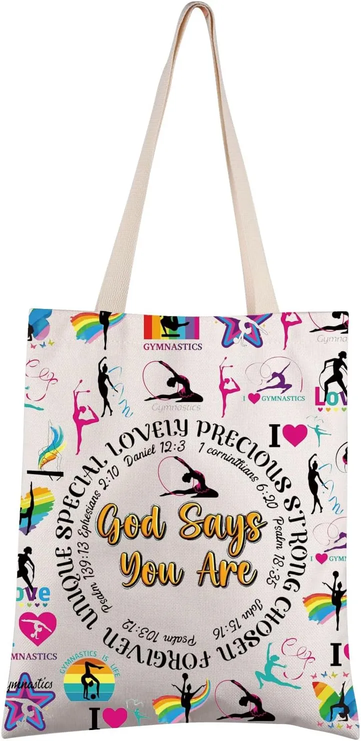 FEELMEM Gymnast Gift Christian God Says You Are Tote Bag for Gymnastics Bible Verse Gift Gymnastics Team Gift