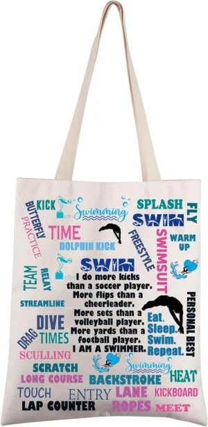 FEELMEM Swim Tote Bag Inspirational Swimmer Gifts Swimming Team Shoulder Bag Swim Lover Gift Swim Coach Appreciation Gift