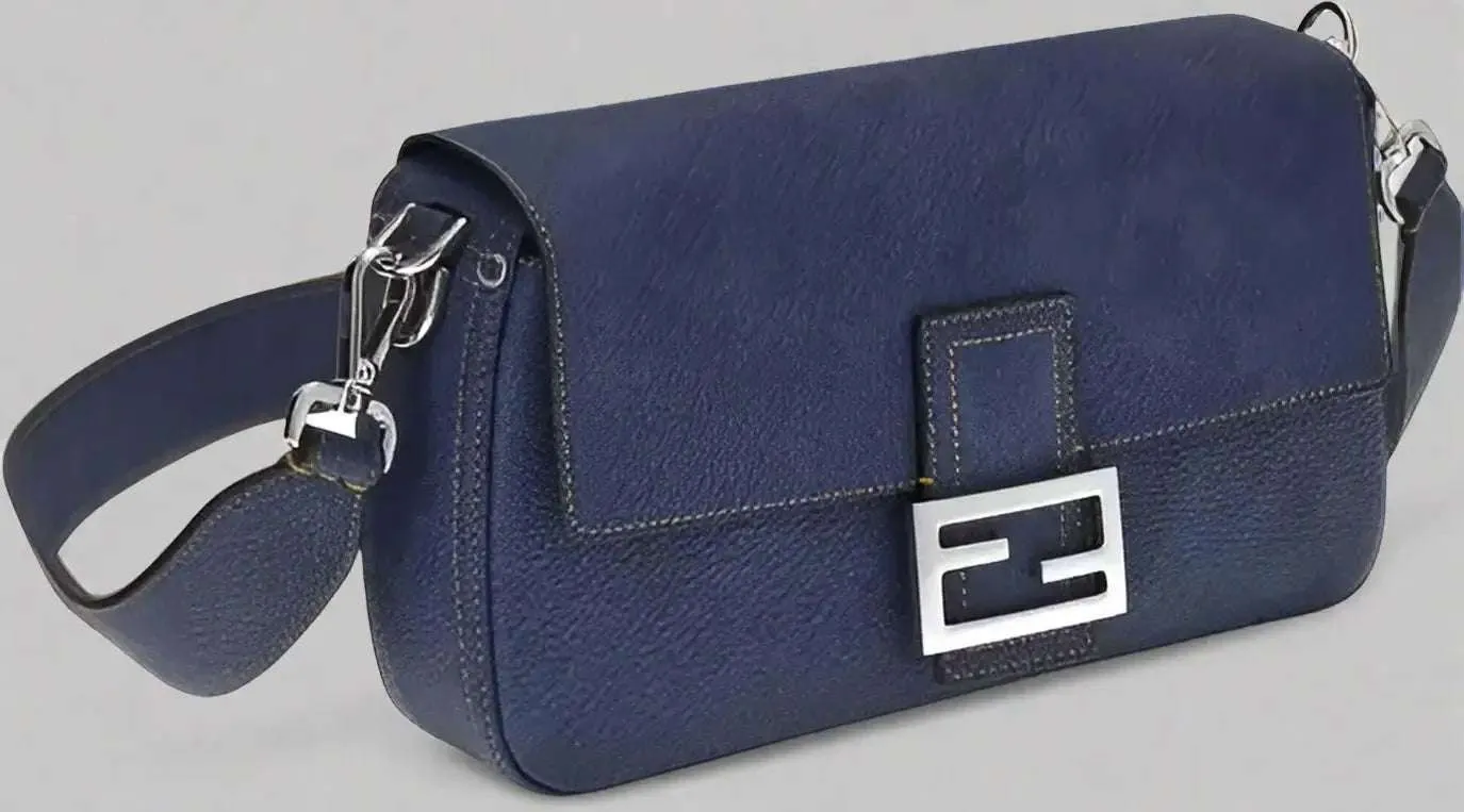 FENDI blue Baguette Romano Shoulder Bag