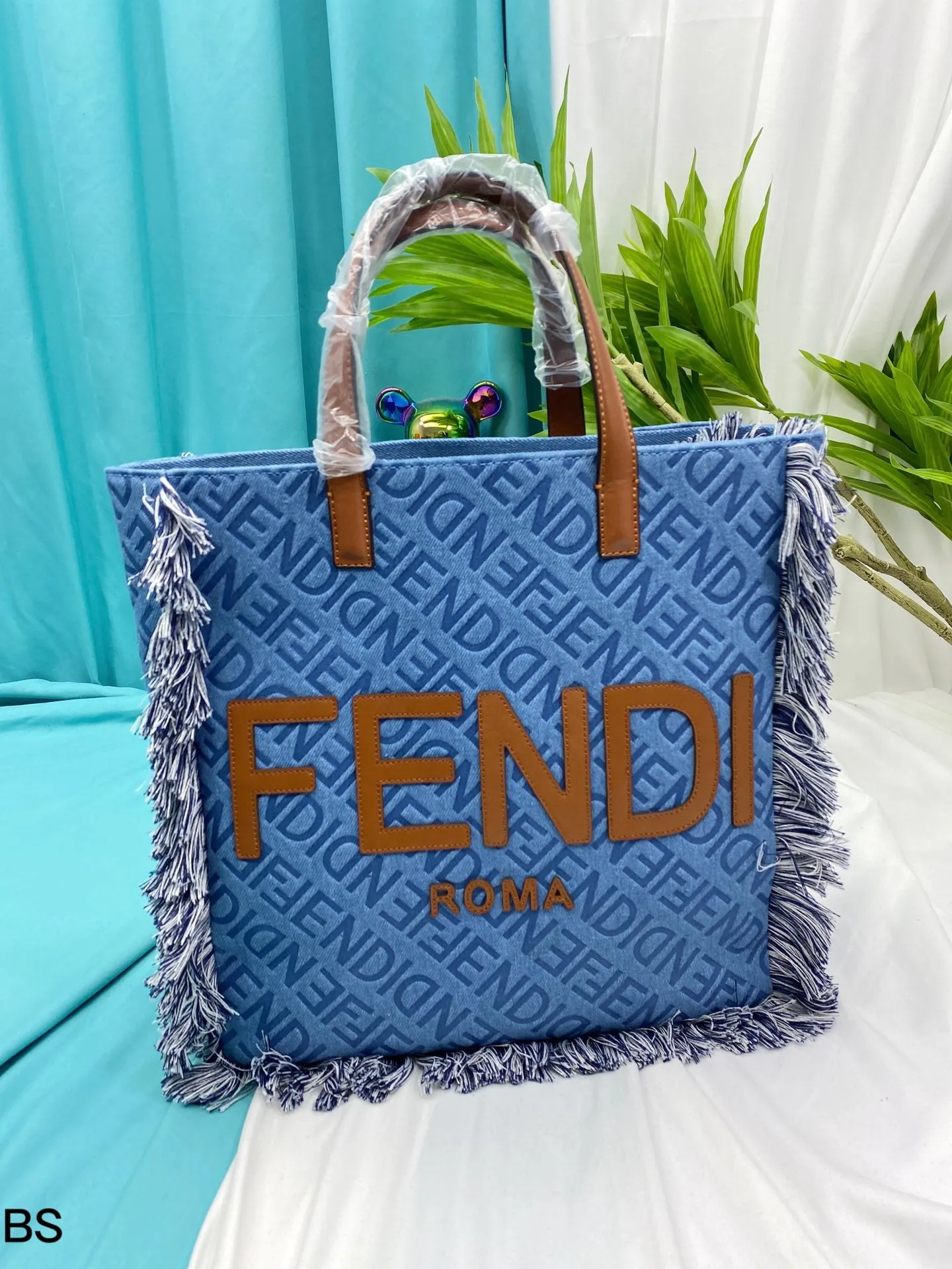 Fendi embossed denim Tote shoulder crossbody bag