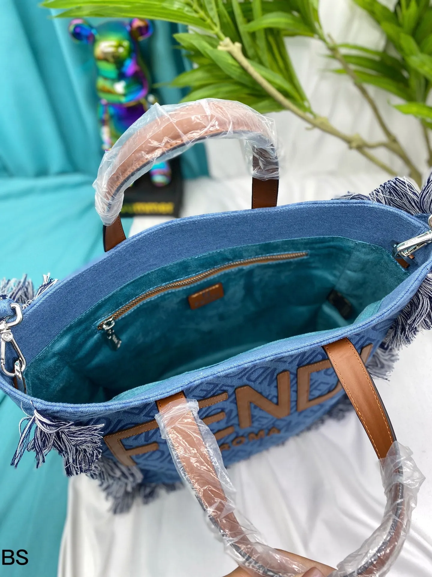 Fendi embossed denim Tote shoulder crossbody bag