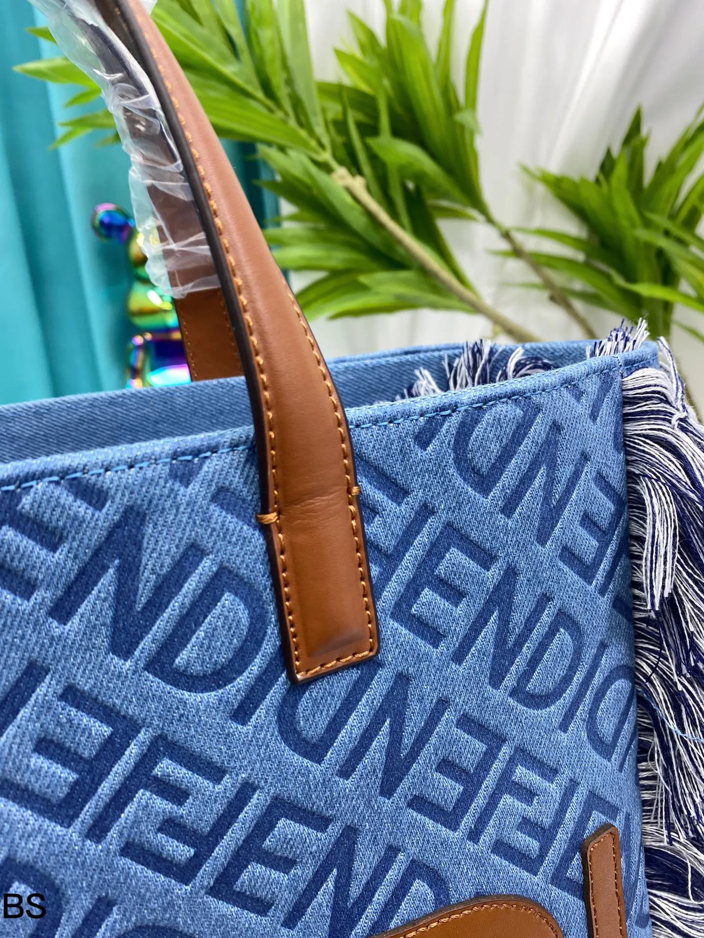 Fendi embossed denim Tote shoulder crossbody bag