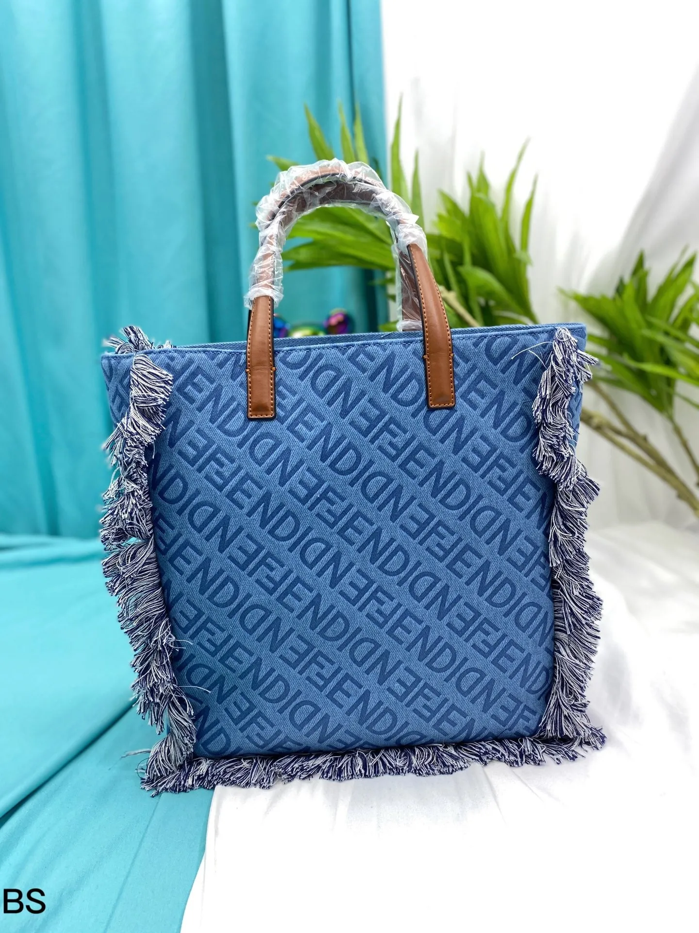 Fendi embossed denim Tote shoulder crossbody bag