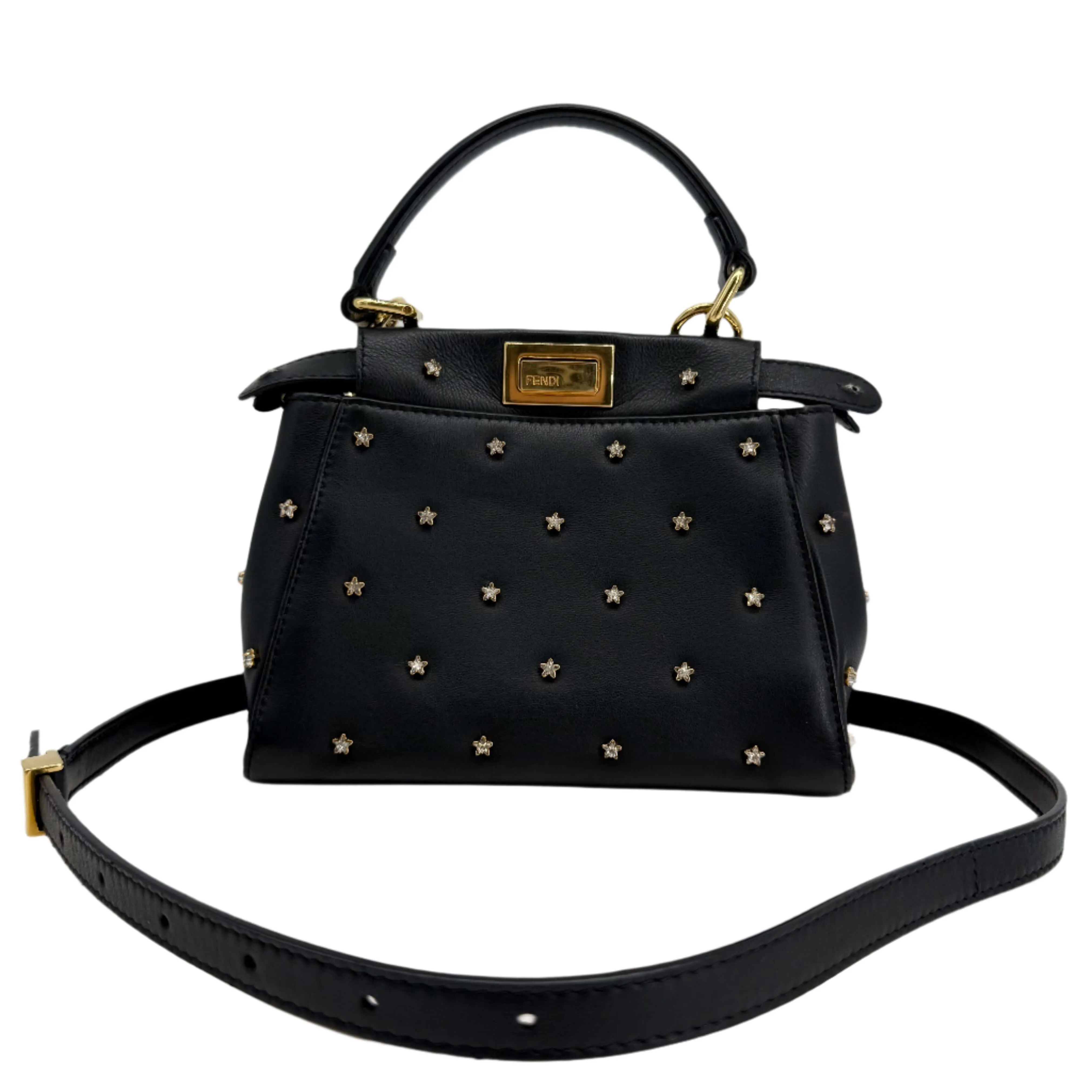 Fendi Nappa Crystal Studded XS Peekaboo Iconic Satchel in Black –  Pre-Owned