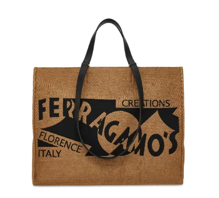 Ferragamo Raffia Handbag with Leather Trim