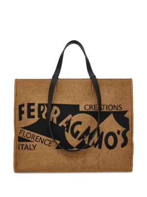 Ferragamo Raffia Handbag with Leather Trim