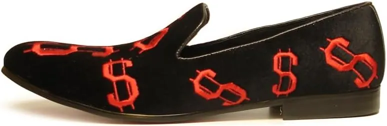 FI-7062 Red Embroidered Dollar Sign Over Black Velvet
