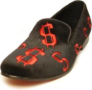 FI-7062 Red Embroidered Dollar Sign Over Black Velvet