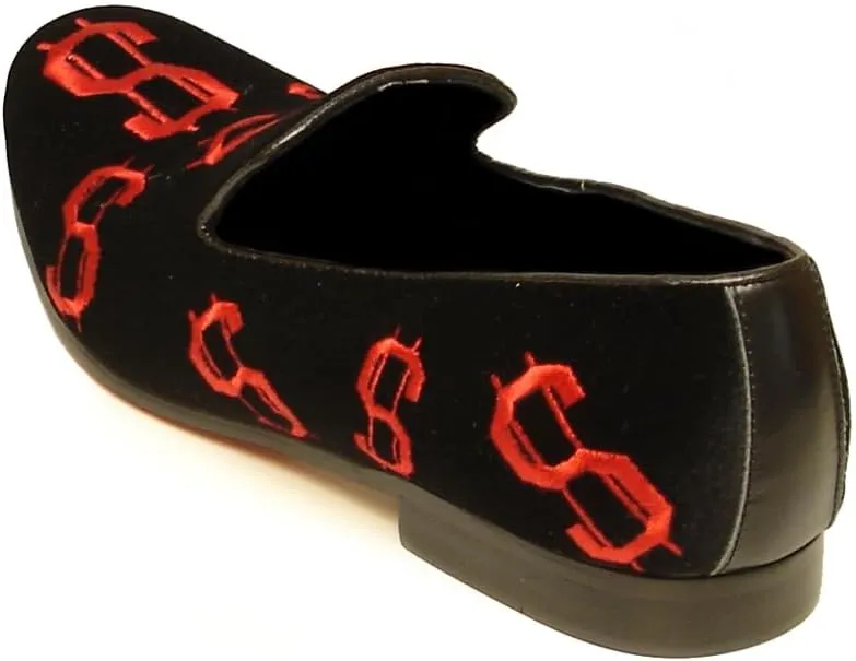 FI-7062 Red Embroidered Dollar Sign Over Black Velvet