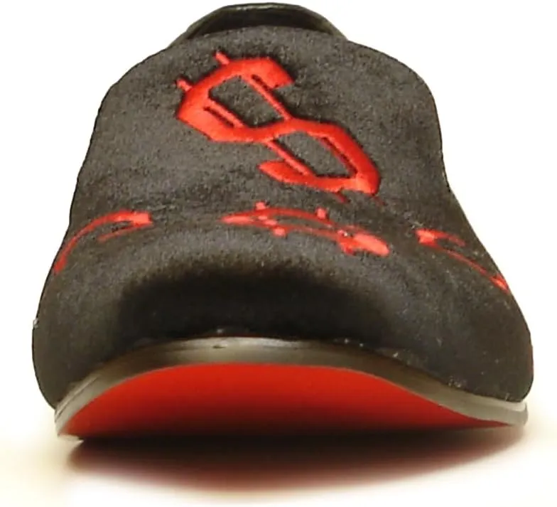 FI-7062 Red Embroidered Dollar Sign Over Black Velvet